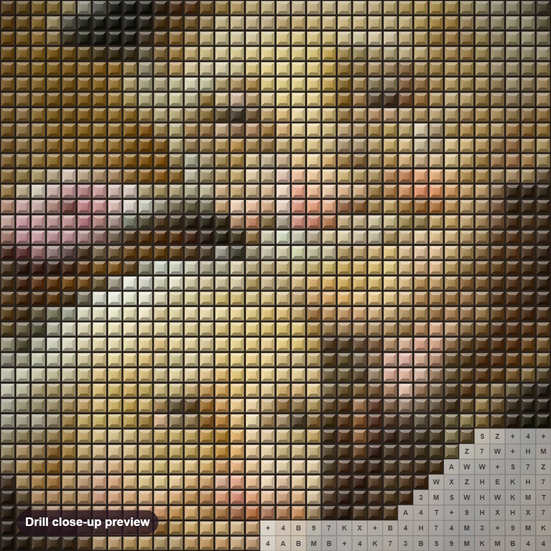 Close-up preview of the Loving Old Couple diamond painting with square 5D drills and printed canvas symbols