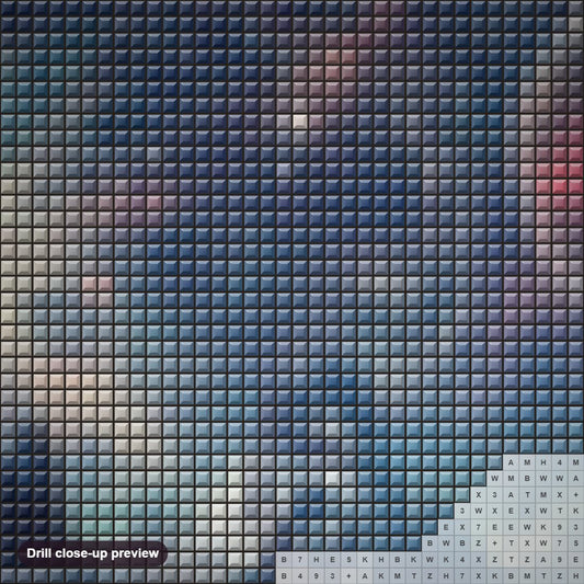Close-up preview of the Lucid Dreams diamond painting with square 5D drills and printed canvas symbols