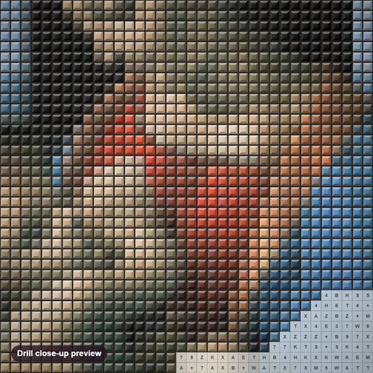 Close-up preview of the MADONNA LITTA diamond painting with square 5D drills and printed canvas symbols