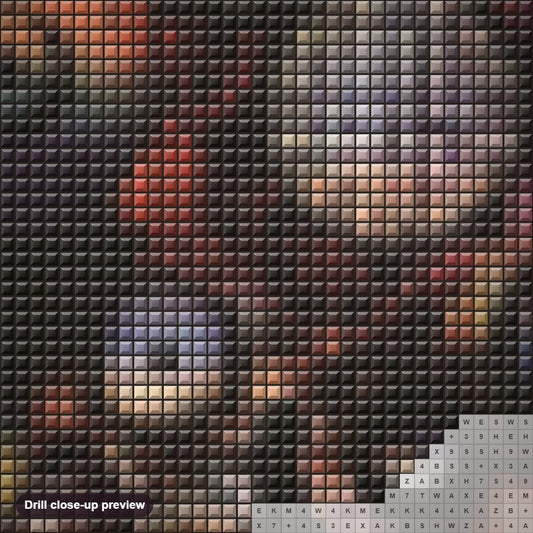Close-up preview of the Magic Girl diamond painting with square 5D drills and printed canvas symbols