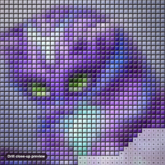 Close-up preview of the Magical Cat diamond painting with square 5D drills and printed canvas symbols