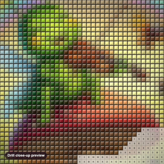 Close-up preview of the Magical Forest diamond painting with square 5D drills and printed canvas symbols