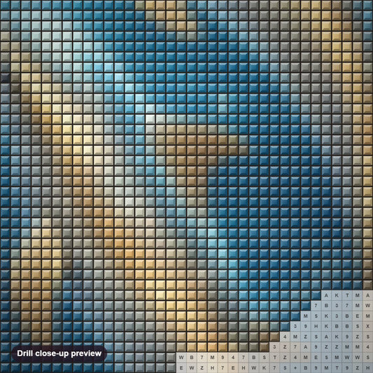 Close-up preview of the Magnificent Journey of Love diamond painting with square 5D drills and printed canvas symbols