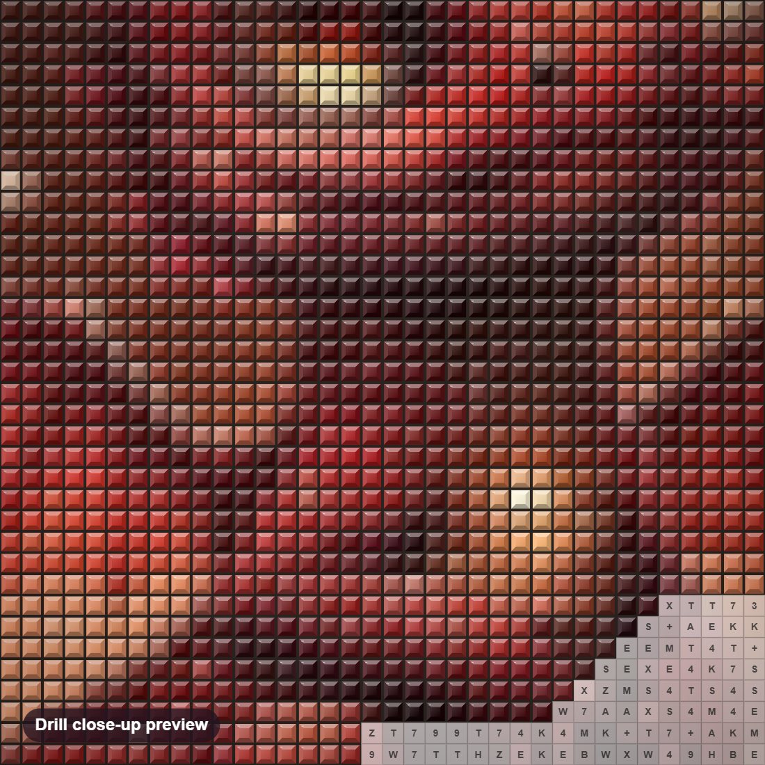 Close-up preview of the Magnificent Red Dragon diamond painting with square 5D drills and printed canvas symbols