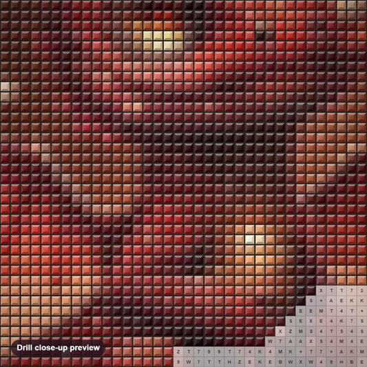 Close-up preview of the Magnificent Red Dragon diamond painting with square 5D drills and printed canvas symbols
