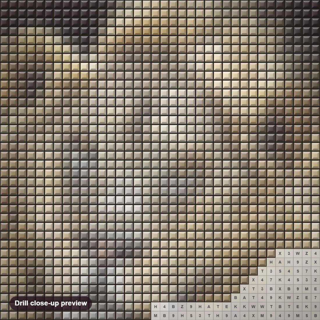 Close-up preview of the Majesty diamond painting with square 5D drills and printed canvas symbols