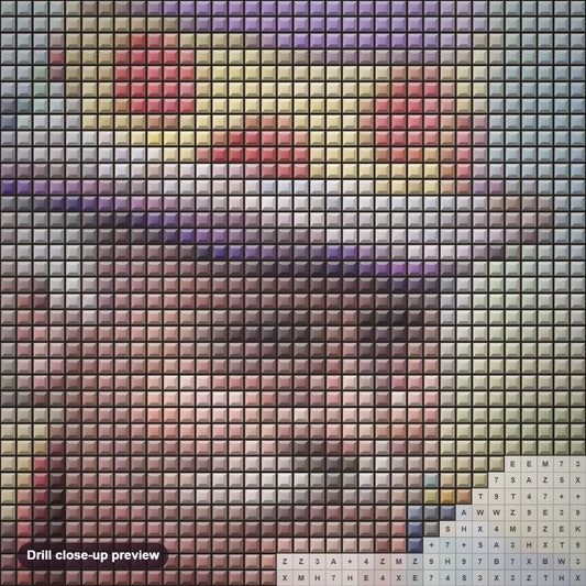 Close-up preview of the Man in a Funny Hat diamond painting with square 5D drills and printed canvas symbols