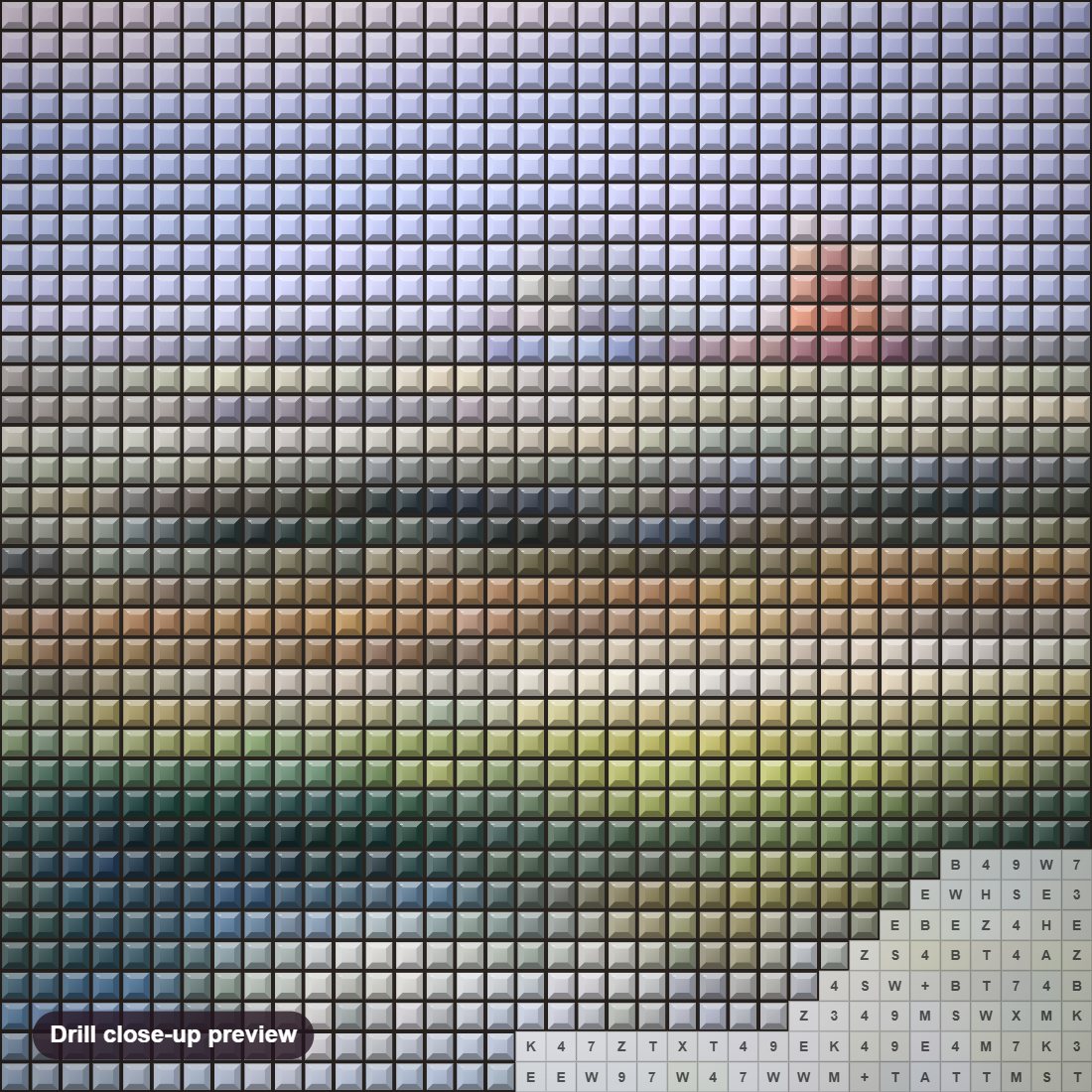 Close-up preview of the May Moods diamond painting with square 5D drills and printed canvas symbols
