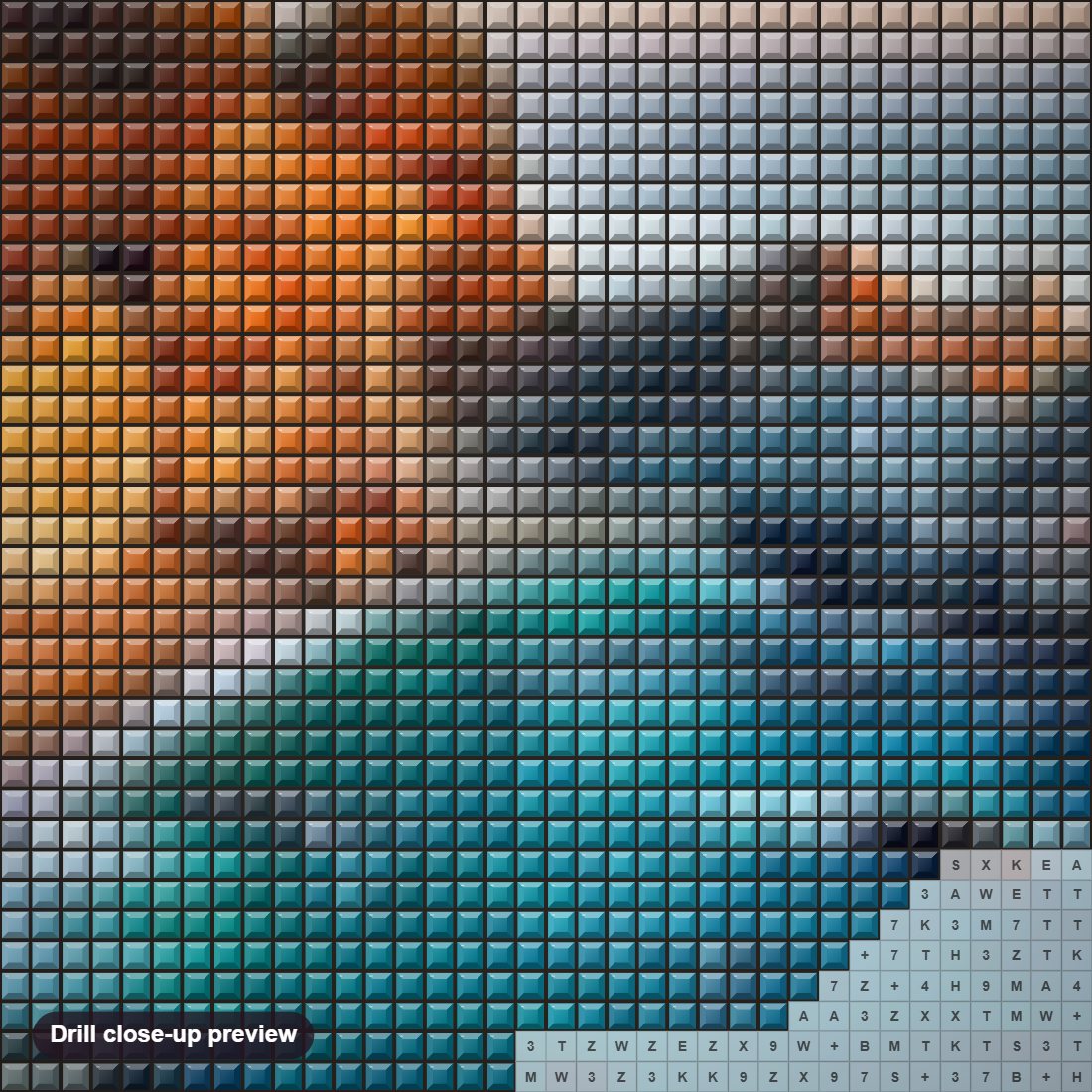 Close-up preview of the McWay Falls diamond painting with square 5D drills and printed canvas symbols