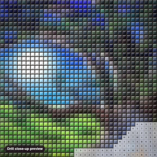 Close-up preview of the Meditation Buddha diamond painting with square 5D drills and printed canvas symbols