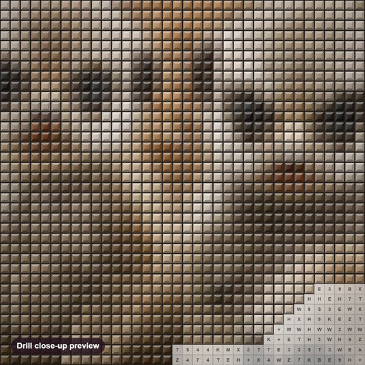 Close-up preview of the Meerkats diamond painting with square 5D drills and printed canvas symbols