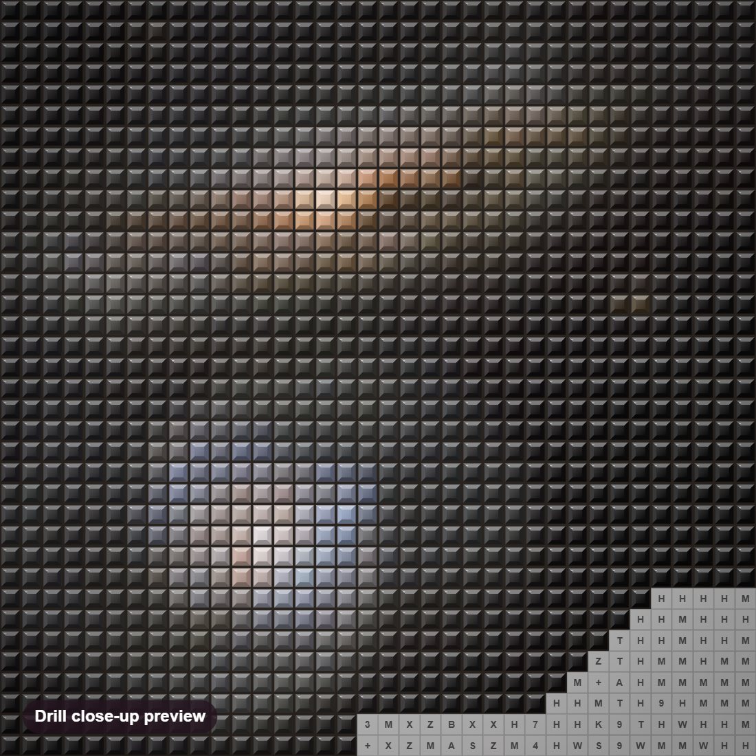 Close-up preview of the Mega maser Galaxy diamond painting with square 5D drills and printed canvas symbols