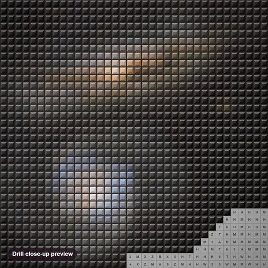 Close-up preview of the Mega maser Galaxy diamond painting with square 5D drills and printed canvas symbols