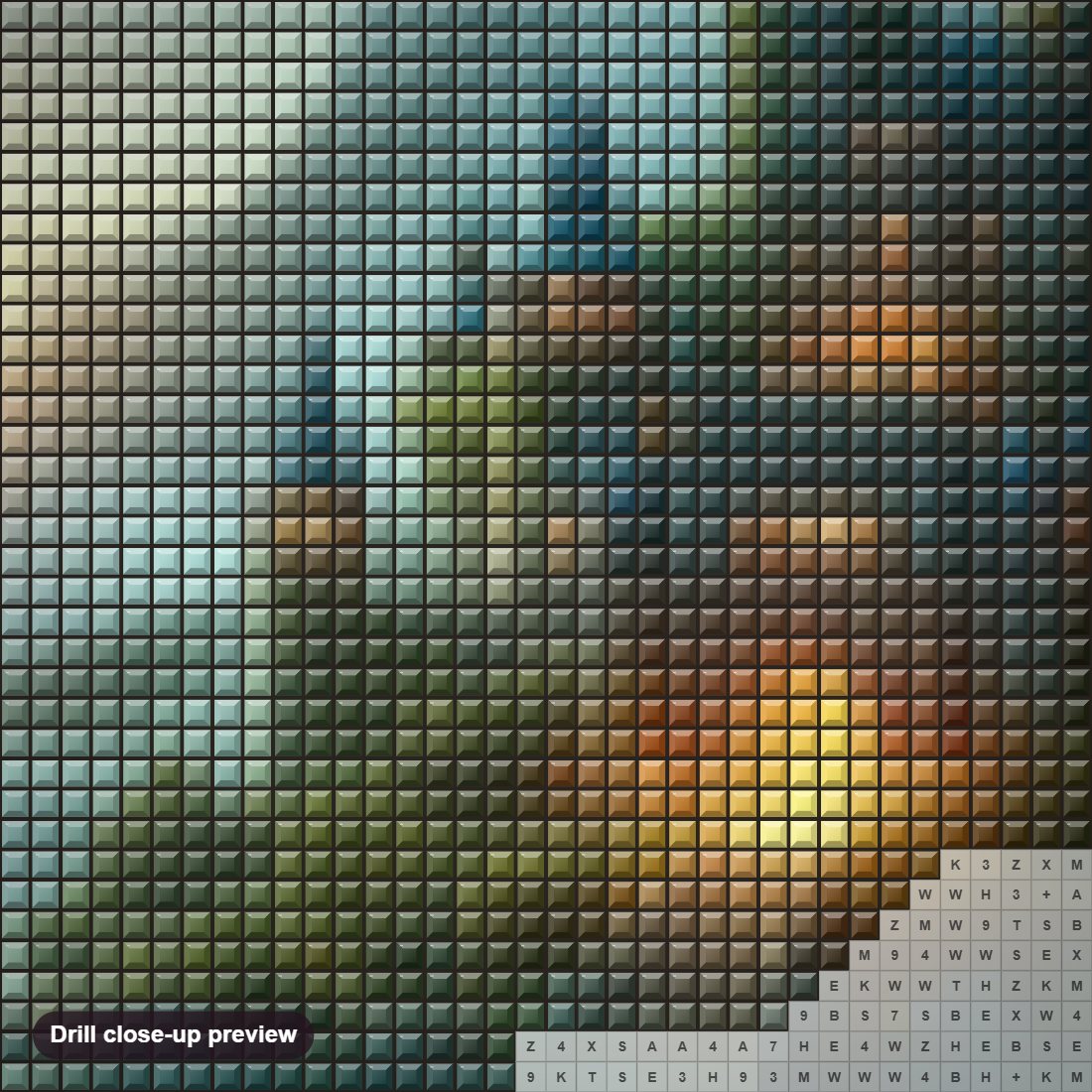 Close-up preview of the Megical Castle diamond painting with square 5D drills and printed canvas symbols