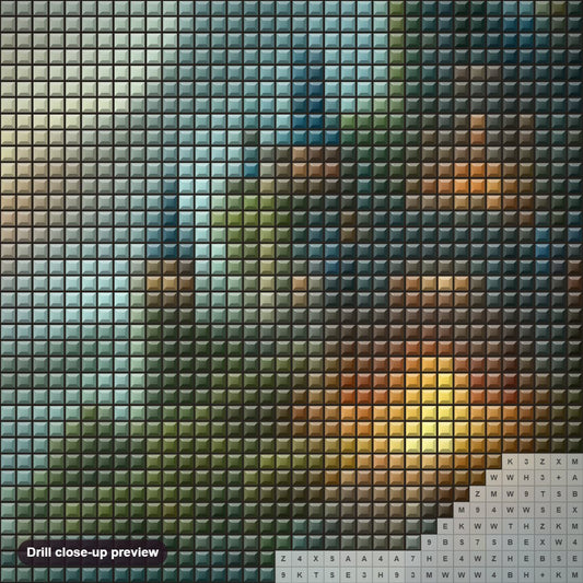 Close-up preview of the Megical Castle diamond painting with square 5D drills and printed canvas symbols