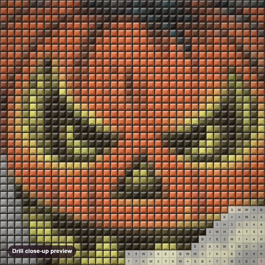 Close-up preview of the Menacing Pumpkin with Sharp Knife diamond painting with square 5D drills and printed canvas symbols