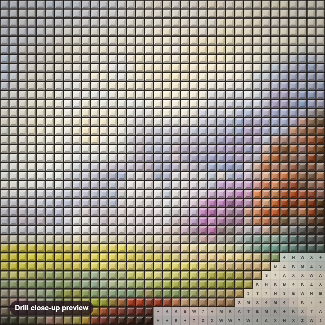 Close-up preview of the Mendocino Botanical Garden diamond painting with square 5D drills and printed canvas symbols