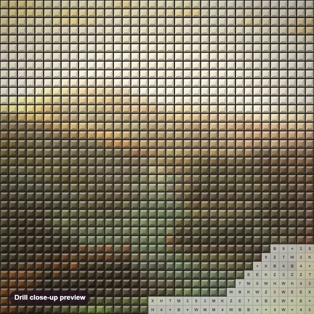 Close-up preview of the Merced River diamond painting with square 5D drills and printed canvas symbols