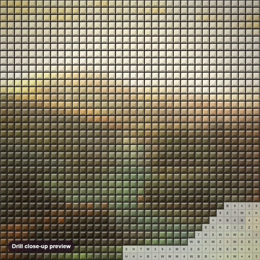 Close-up preview of the Merced River diamond painting with square 5D drills and printed canvas symbols