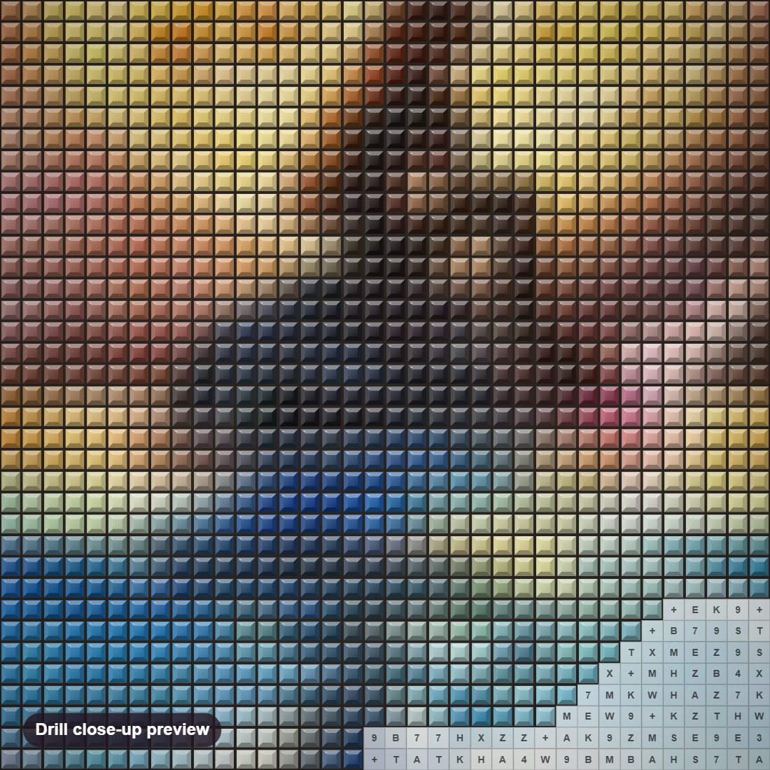 Close-up preview of the Mermaid & Full Moon diamond painting with square 5D drills and printed canvas symbols