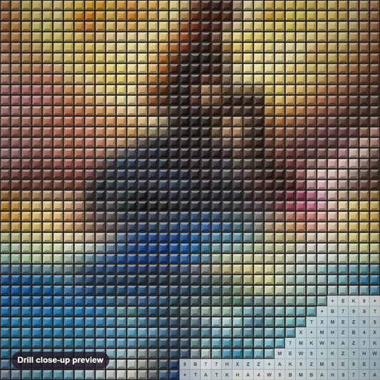 Close-up preview of the Mermaid & Full Moon diamond painting with square 5D drills and printed canvas symbols