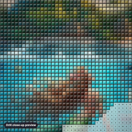 Close-up preview of the Mermaid of the Deep Blue Sea diamond painting with square 5D drills and printed canvas symbols