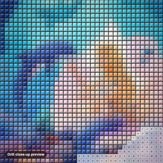 Close-up preview of the Mermaid Queen & Dolphins diamond painting with square 5D drills and printed canvas symbols