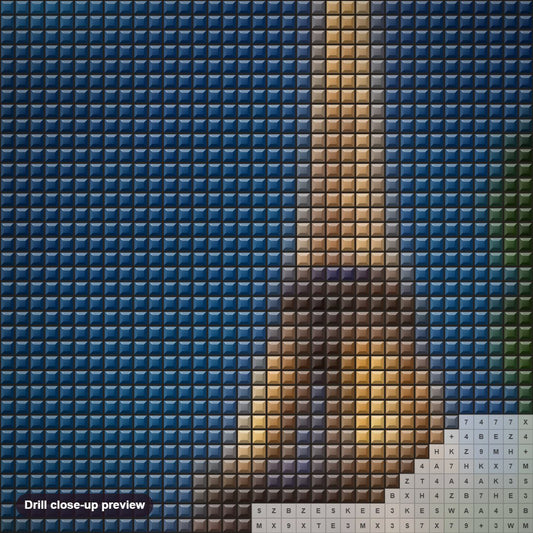 Close-up preview of the Mesmerizing Charm of the Eiffel Tower diamond painting with square 5D drills and printed canvas symbols