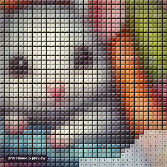 Close-up preview of the Mice in Bed with Quilts diamond painting with square 5D drills and printed canvas symbols