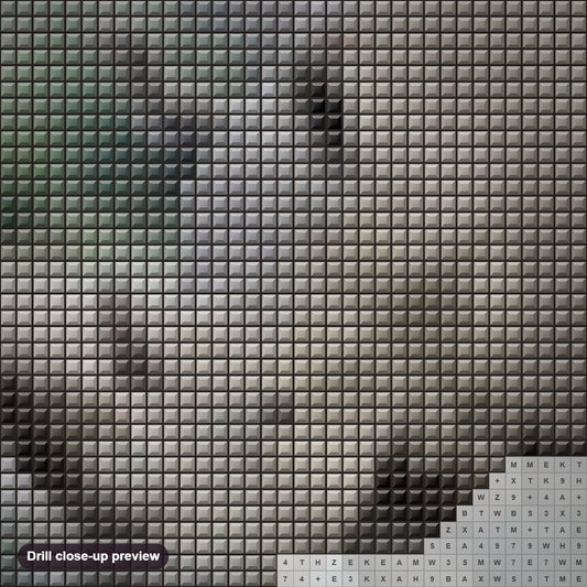 Close-up preview of the Mighty Rhino diamond painting with square 5D drills and printed canvas symbols