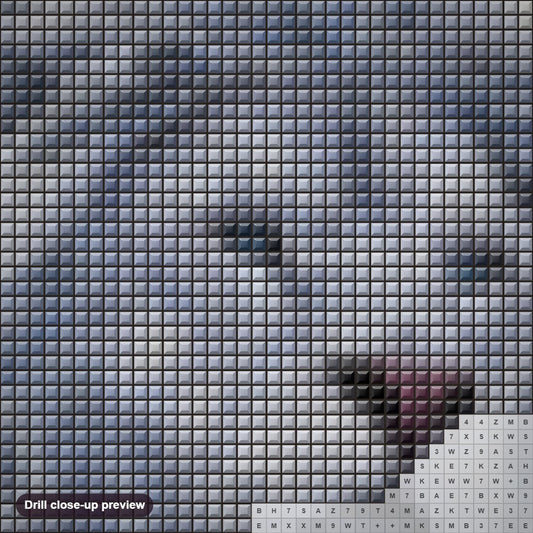 Close-up preview of the Mighty White Lion diamond painting with square 5D drills and printed canvas symbols