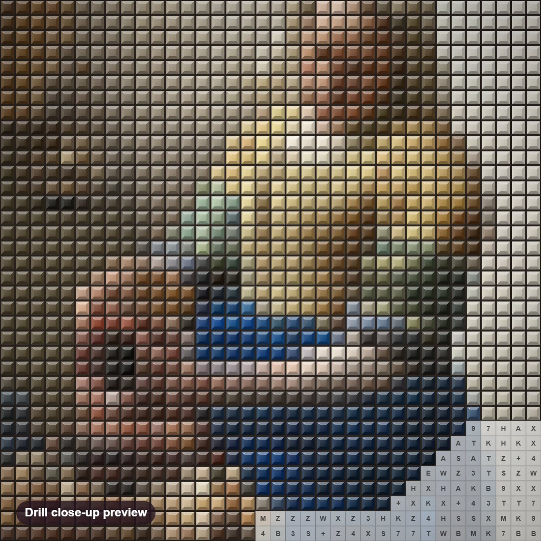 Close-up preview of the Milkmaid. Circa 1660 diamond painting with square 5D drills and printed canvas symbols