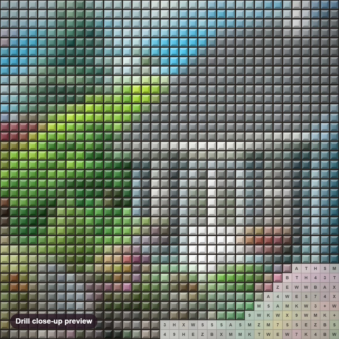 Close-up preview of the Mini Waterfall & Beautiful House diamond painting with square 5D drills and printed canvas symbols