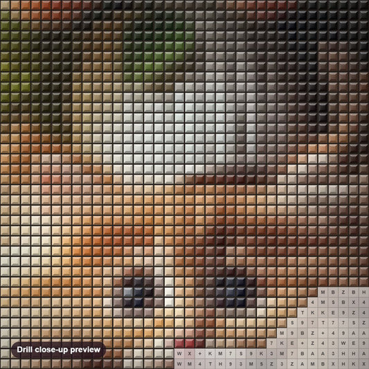 Close-up preview of the Mischievous Kitten diamond painting with square 5D drills and printed canvas symbols