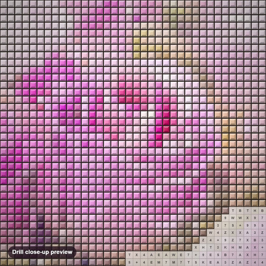 Close-up preview of the Misty Rose Bouquet diamond painting with square 5D drills and printed canvas symbols