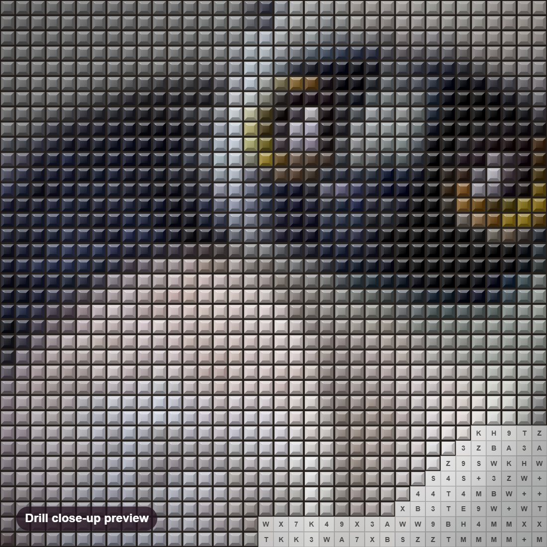 Close-up preview of the Monkey Cat Cartoon diamond painting with square 5D drills and printed canvas symbols