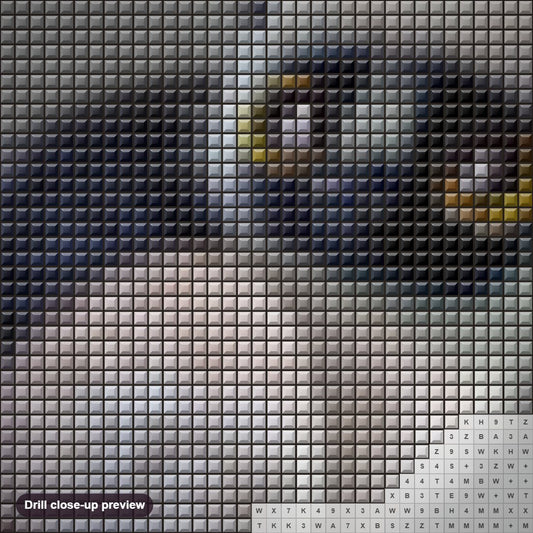 Close-up preview of the Monkey Cat Cartoon diamond painting with square 5D drills and printed canvas symbols