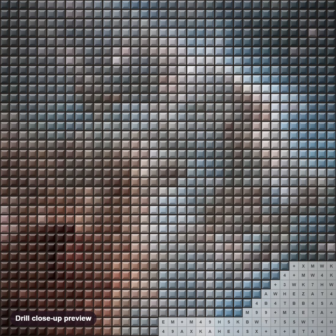 Close-up preview of the Monkey Head Nebula diamond painting with square 5D drills and printed canvas symbols