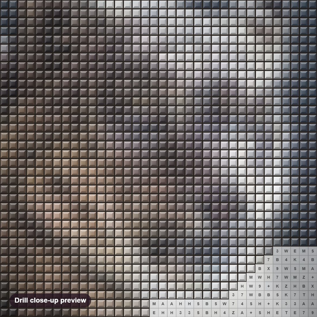 Close-up preview of the Moonshine diamond painting with square 5D drills and printed canvas symbols