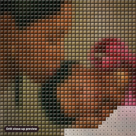 Close-up preview of the Mother & Baby's Love diamond painting with square 5D drills and printed canvas symbols