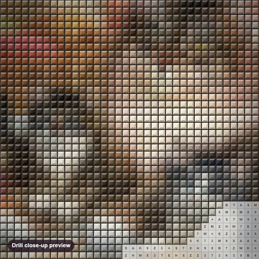 Close-up preview of the Mother Cat & Baby Kittens diamond painting with square 5D drills and printed canvas symbols