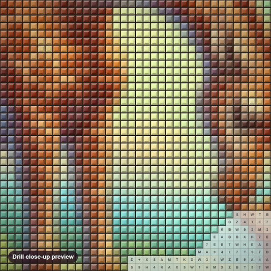 Close-up preview of the Mother Giraffe with Her Baby diamond painting with square 5D drills and printed canvas symbols
