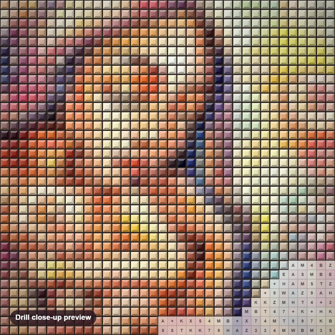 Close-up preview of the Mother's Love diamond painting with square 5D drills and printed canvas symbols