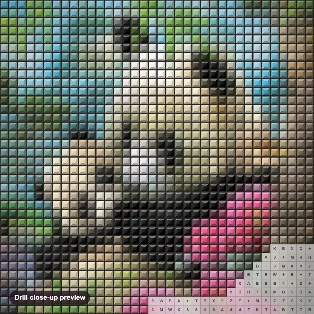 Close-up preview of the Mother's Love diamond painting with square 5D drills and printed canvas symbols