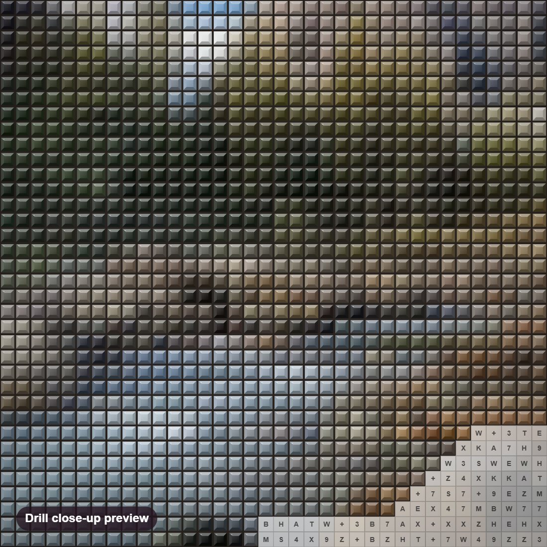 Close-up preview of the Mount Scenery diamond painting with square 5D drills and printed canvas symbols