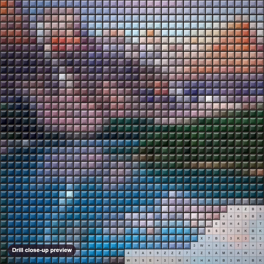 Close-up preview of the Mountains on Fire diamond painting with square 5D drills and printed canvas symbols