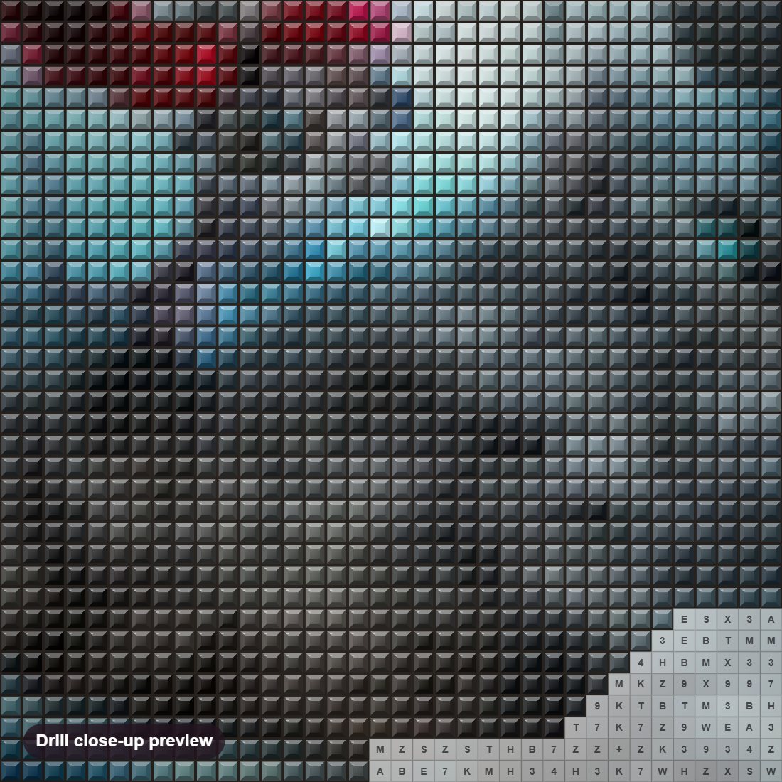 Close-up preview of the Mouse Riding the Cat diamond painting with square 5D drills and printed canvas symbols