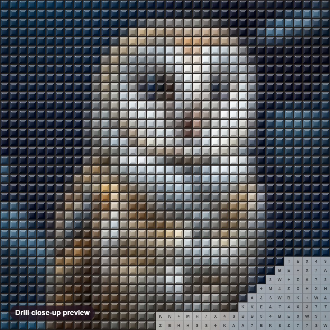 Close-up preview of the Mr. Owl's Nocturnal Vigil diamond painting with square 5D drills and printed canvas symbols