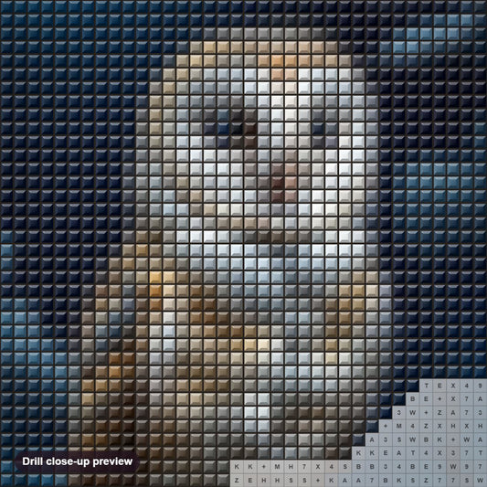 Close-up preview of the Mr. Owl's Nocturnal Vigil diamond painting with square 5D drills and printed canvas symbols