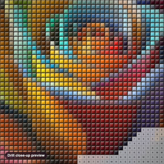 Close-up preview of the Multicolor Rose's Splendor diamond painting with square 5D drills and printed canvas symbols